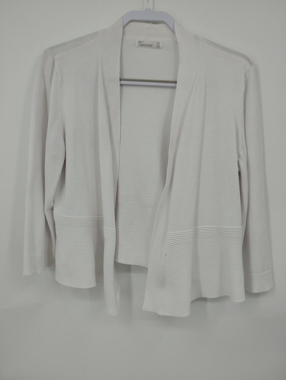 89th + Madison White Rib Open Front Cardigan Women's M